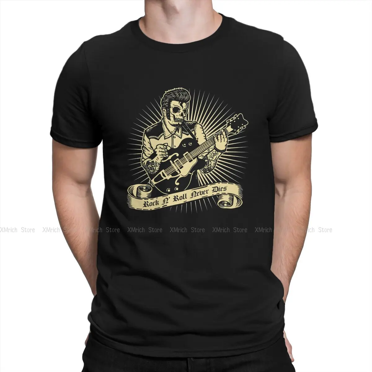 

Never Dies T-Shirt for Men Rockabilly Rock and Roll Vintage Pure Cotton Tees Round Collar Short Sleeve T Shirt Gift Idea