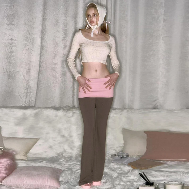 Повседневные расклешенные лоскутные леггинсы Cutenova с высокой талией