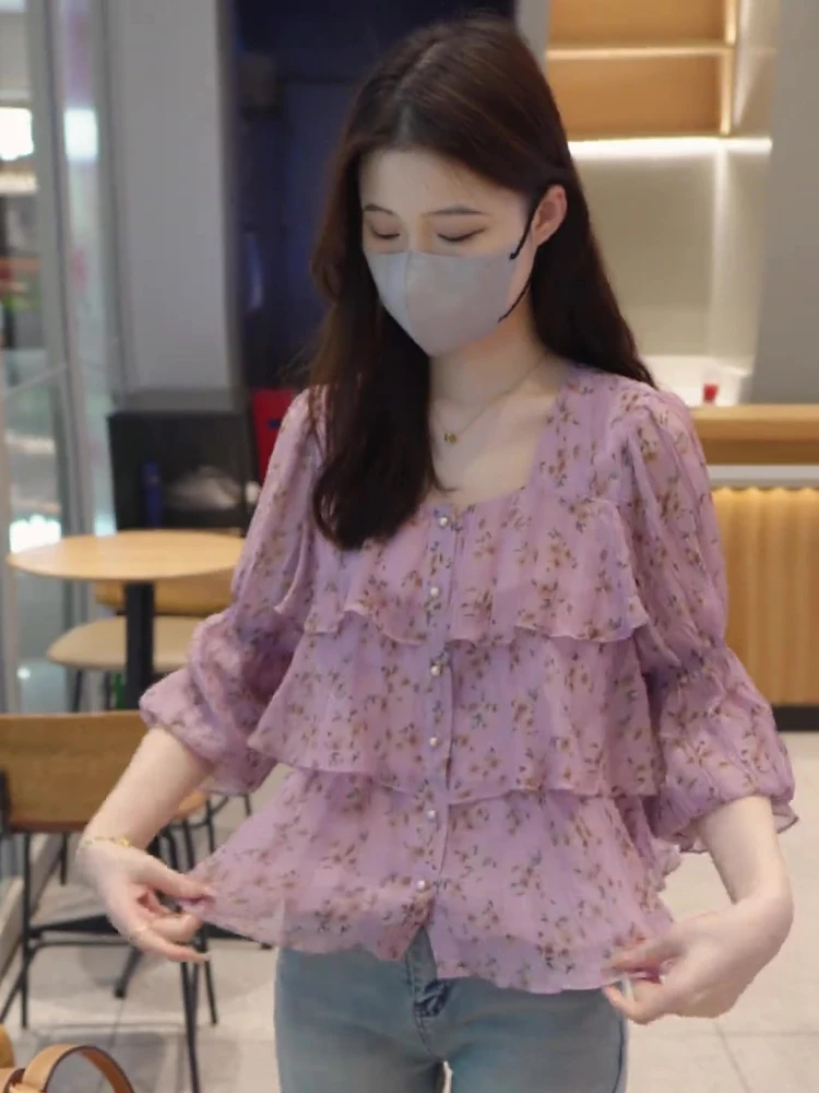 Рубашки с французским вырезом High Sense и цветочным принтом женские летние новые