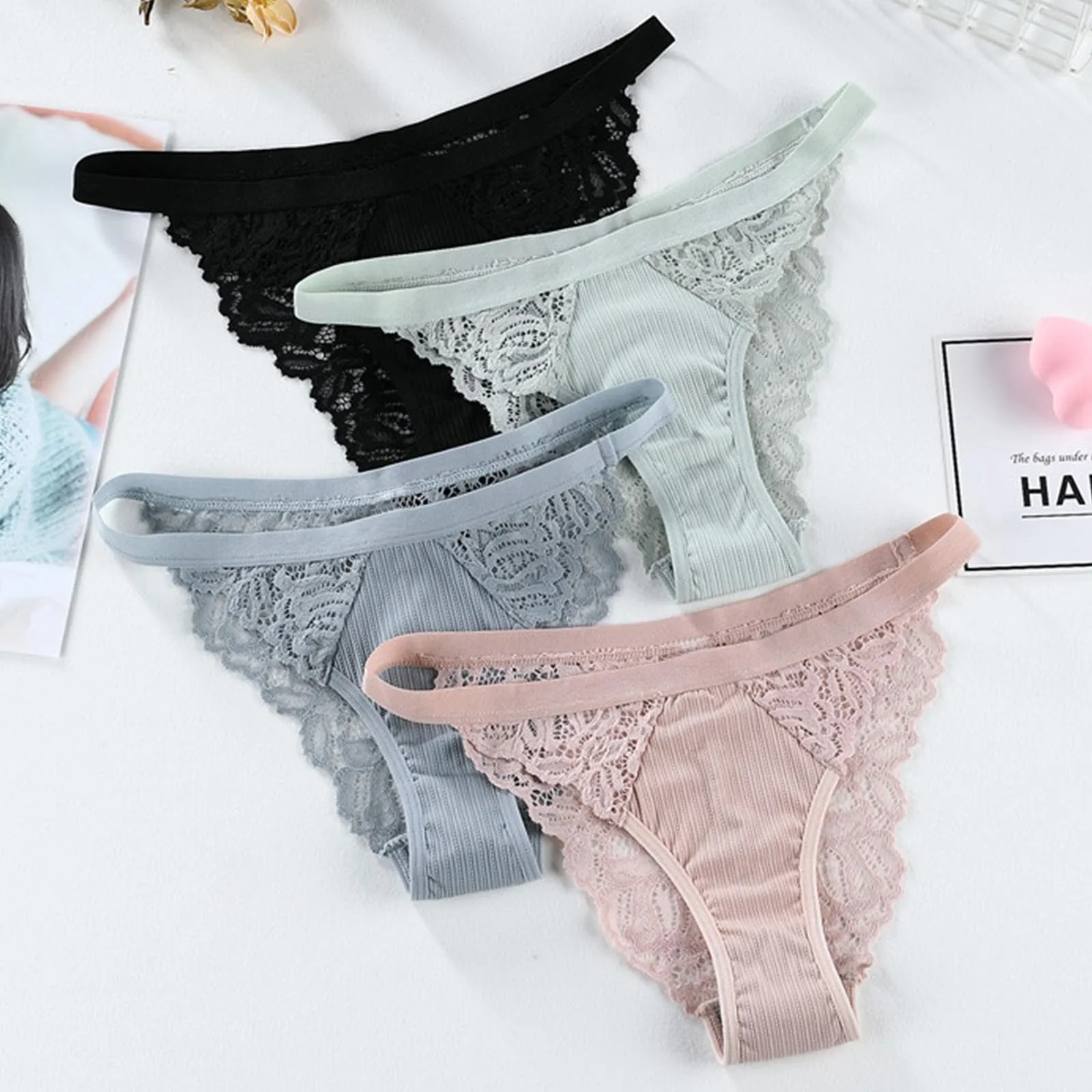 

Bowknot Sexy Panties Thong Lace Ladies Color Briefs Solid Low-waist Women's Panties Underwear Women High Waist