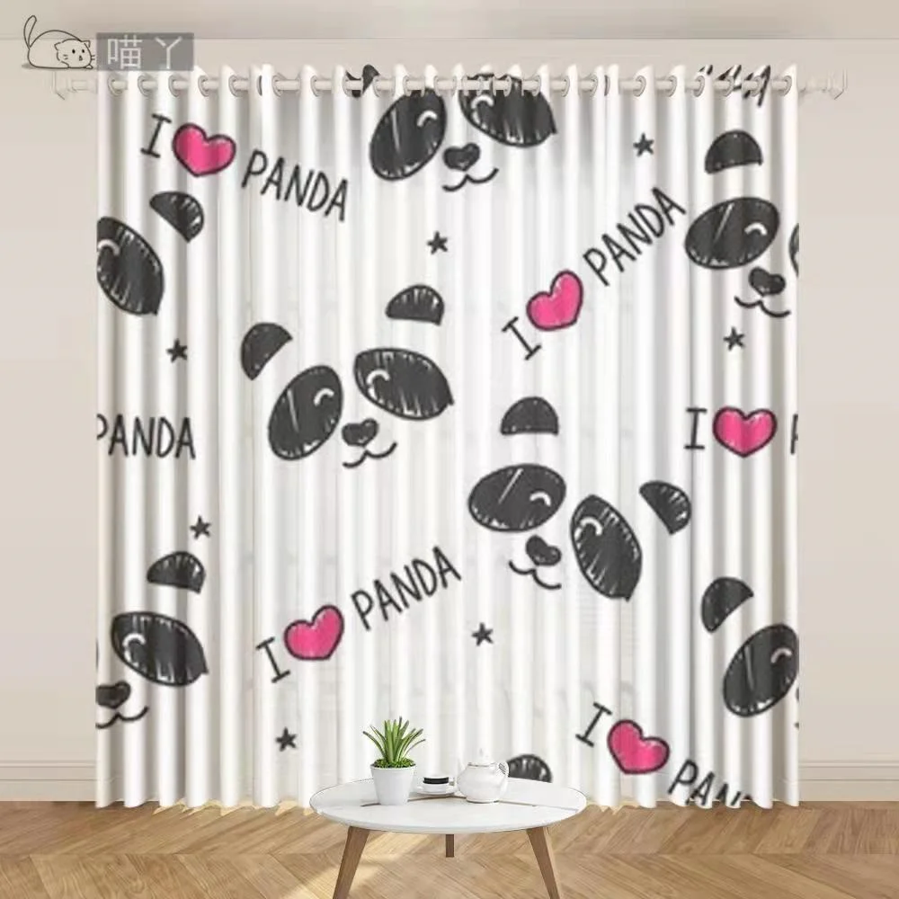 

3D Digital Print Cheap Cute Panda Bamboo Cartoon 2 Pieces Thin Shading Window Curtains for Living Room Bedroom Home Decor Hooks