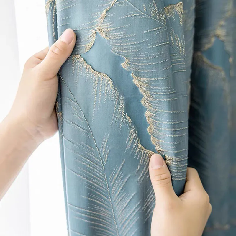 

Modern Light Luxury Embossed Leaves Embroidered Curtains High Shading Imitation Silk Jacquard Curtain For Living Room Bedroom #5
