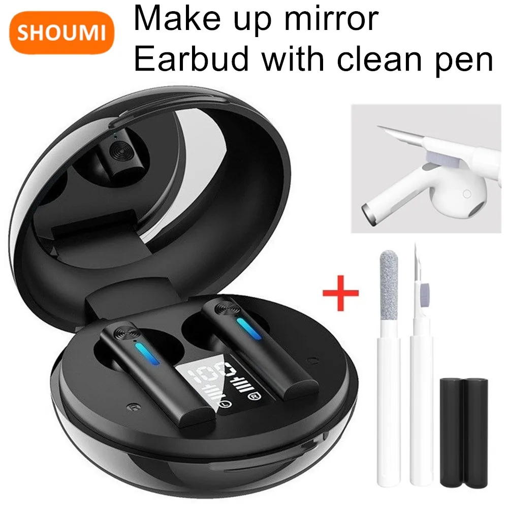 

Wireless Tws Earbud Bluetooth Earphone Makeup Mirror Headset Waterproof Sport Ear Bud with Mic Cleaning Pen for Air Pods Samsung