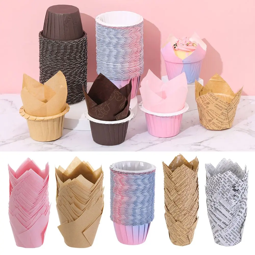 

50pcs Greaseproof Cake Paper Cup Tray Cupcake Liners Cupcake Paper Tulip Baking Cups Cake Muffin Cups Bakeware Pastry Tools