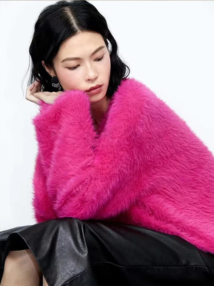 Женский вязаный свитер из искусственной норки свободный мягкий пуловер с