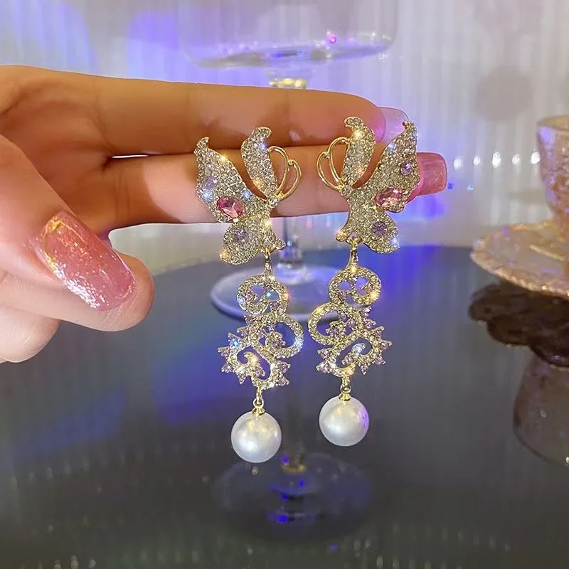 

Крупные роскошные женские серьги-бабочки с жемчугом Элегантные Красочные винтажные трендовые женские ювелирные изделия серьги