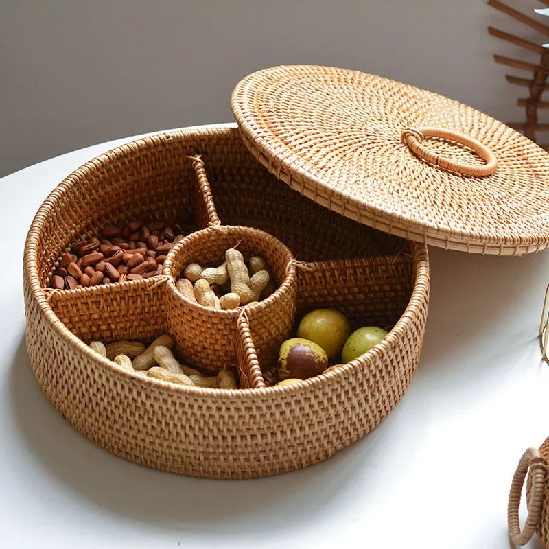

Vine Weaving Handmade Household Living Room Candy Tray New Year Fruit Box Dry Fruit storage box Hard Fruit Tray