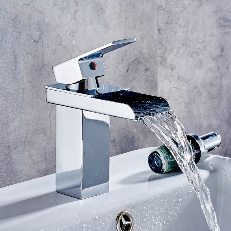 

Bathroom Basin Faucet Waterfall Vanity Sink Tap Single Handle Cold Hot Water Mixer Tap Crane Vessel Lavatory Faucet Deck Mounted