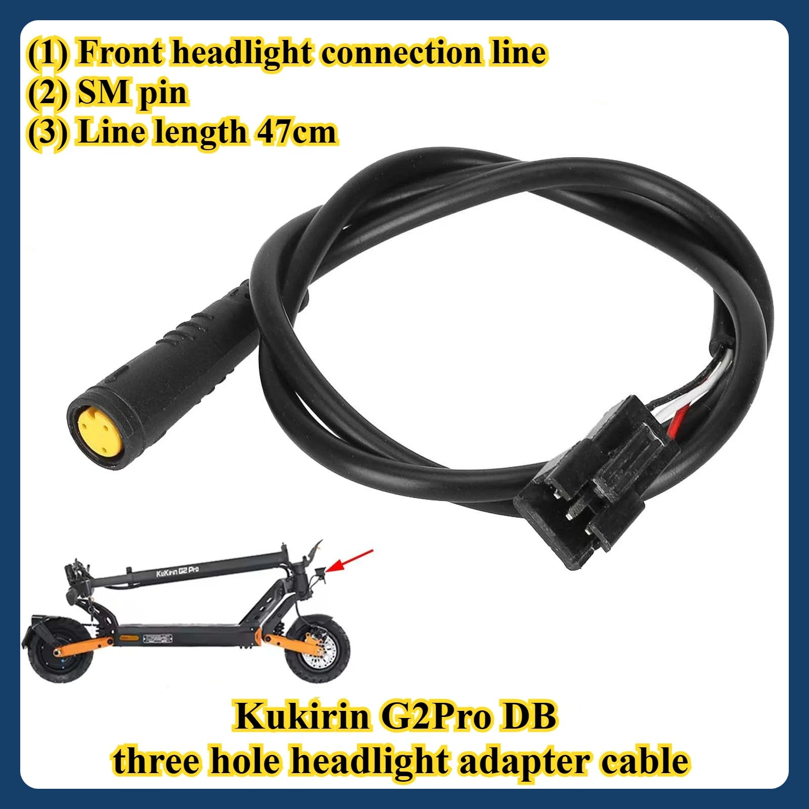 Фото Подходит для скутера Kukirin G2Pro DB, кабель-адаптер для фар с тремя отверстиями и пряжкой SM-3A, соединительный кабель для фар №2