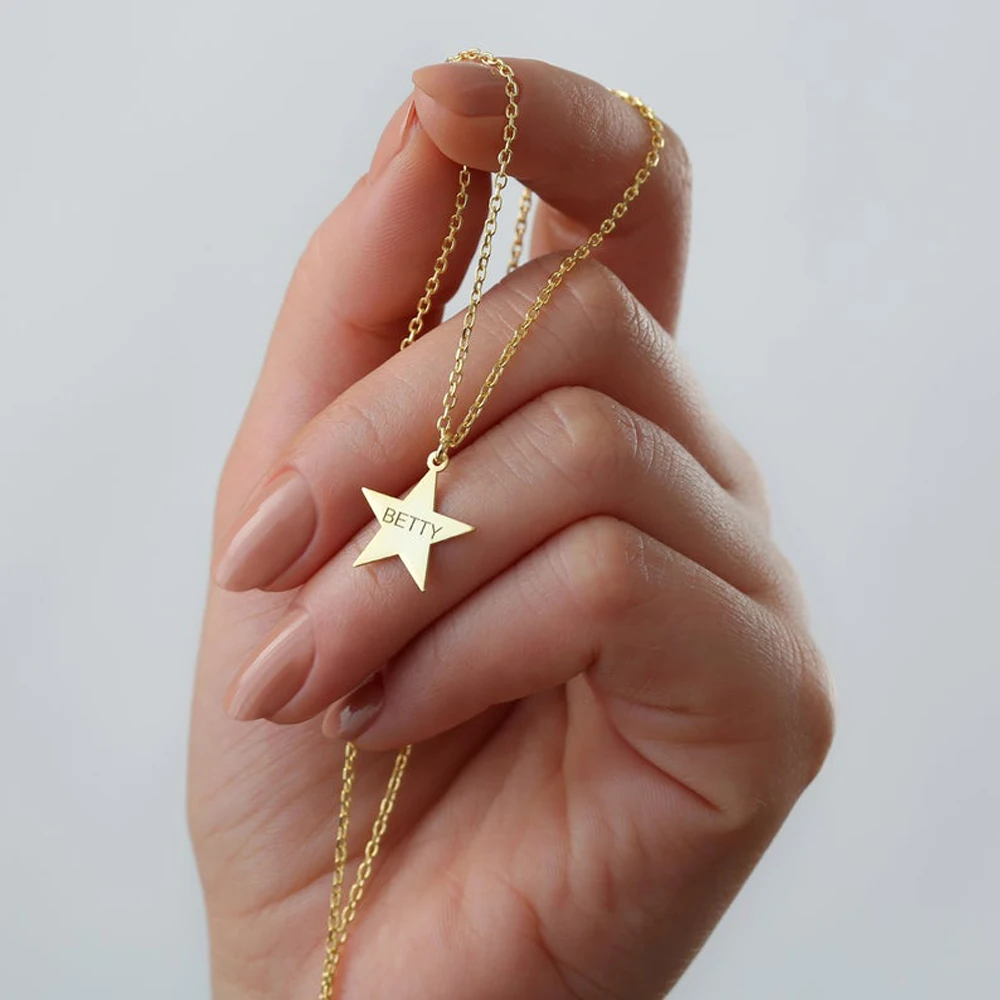 

Custom Star Pendant Stainless Steel Necklace New Personalized Engraved Name Letter Choker Women Jewelry Gift Collares Para Mujer