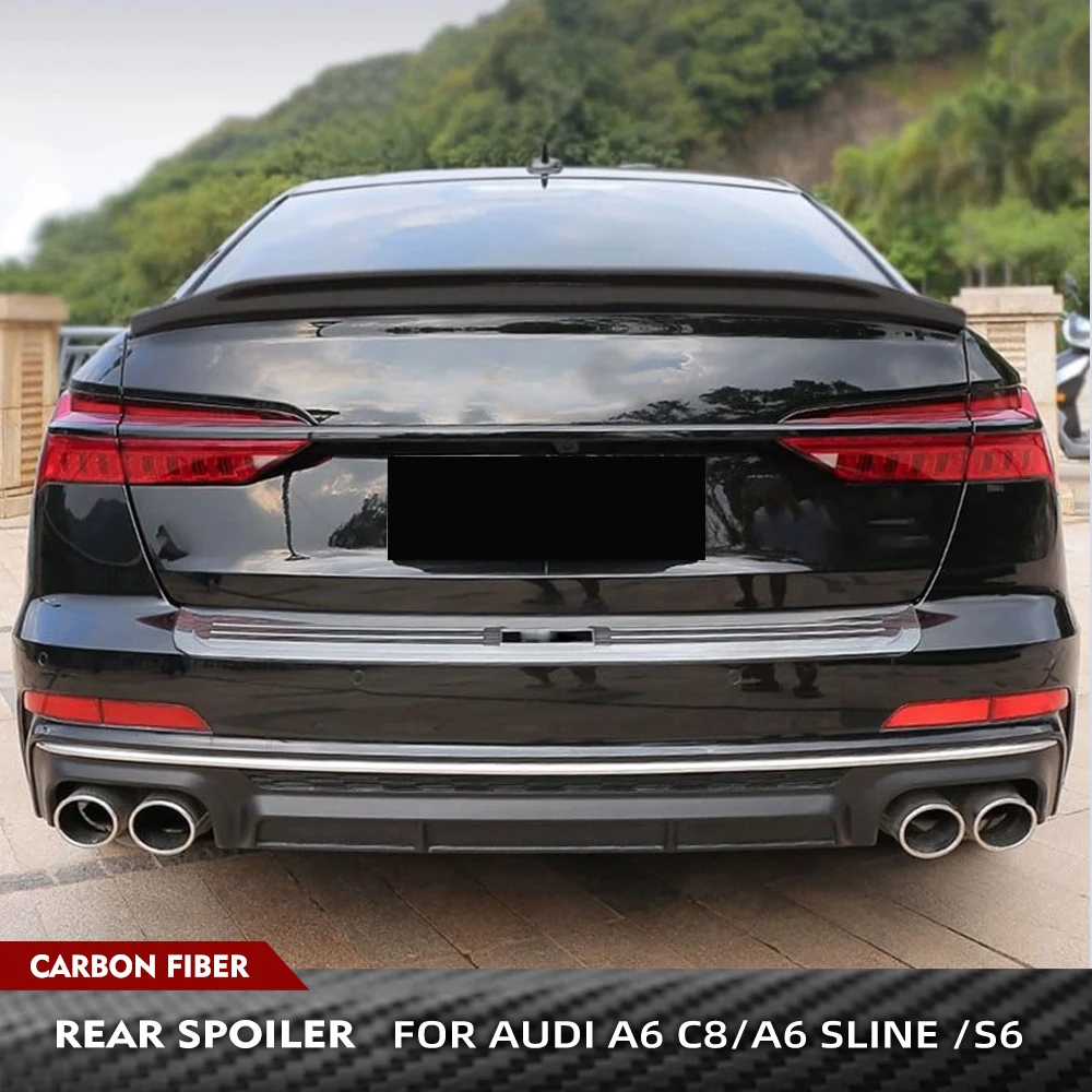 Фото Spoiler samochodowy do bagażnika Audi A6 C8 Base & Sline S6 Sedan 2019-2022 Spoiler z włókna węglowego Spoiler tylnego skrzydła HighKick Lip №1