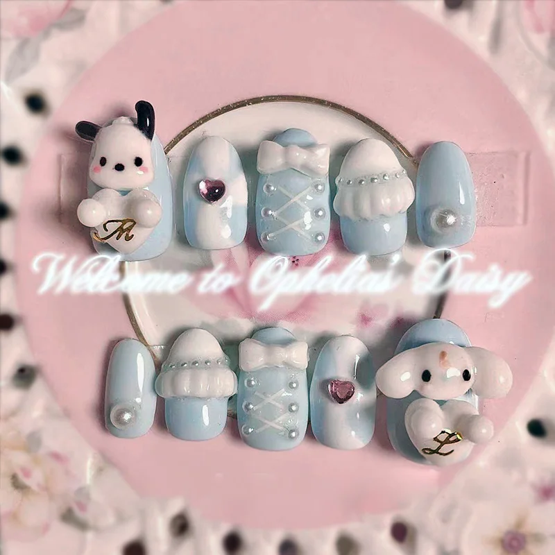 

10pcs Sanrio Nail Stickers Cinnamoroll Pachacco Resin Cute Cartoon Wearable Three-dimensional Relief Kawaii Decoration Girl Gift