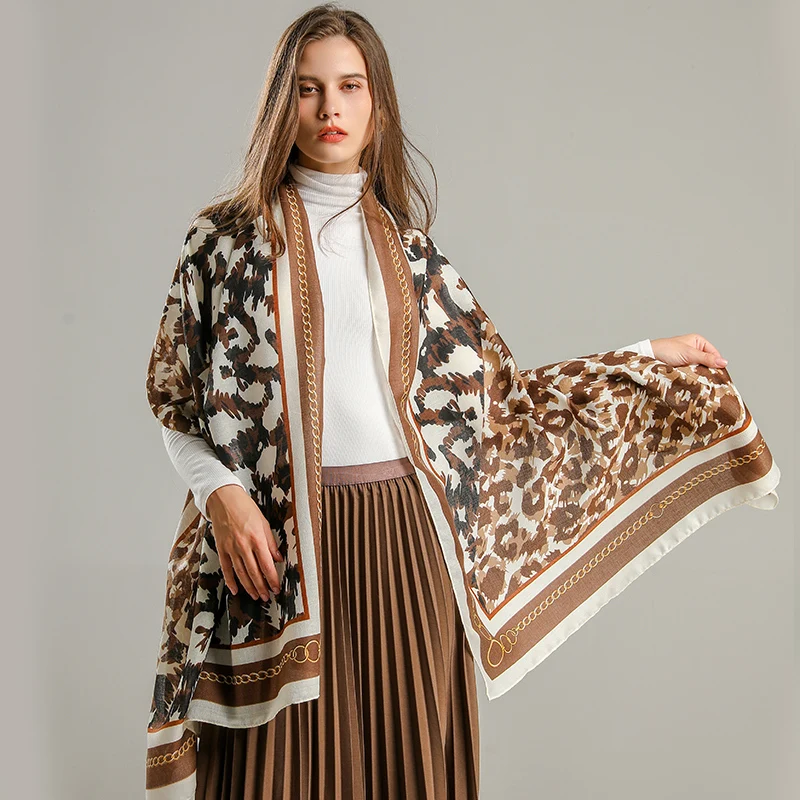 

Fashion Leopard Print Scarf for Women Large 180x90cm Shawl Wraps Cotton Linen Neckerchief Stoles Female Bufanda Pashmina Echarpe