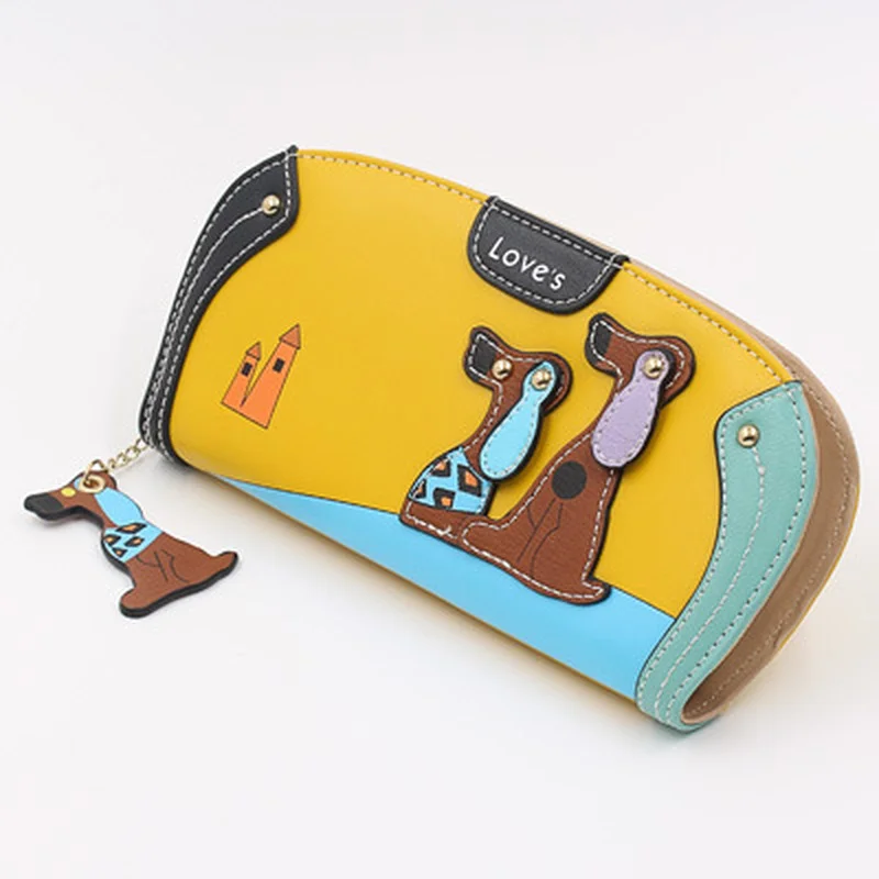 Fashion Cartoon Dog Women Wallet Wrist Handle Phone Case Long Section Money Pocket Pouch Handbag Women's Purse Card Holder