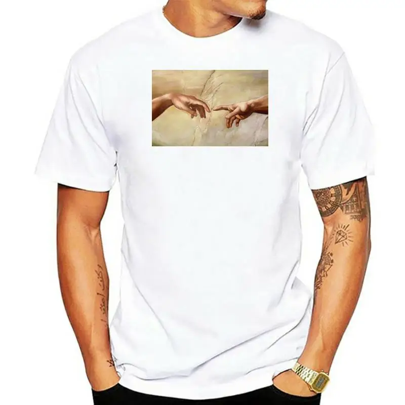 

Michaelangelo Creation of Adam Sistine Chapel Renaissance Art T-shirt2022 Fashion slim T-shirts T Shirt Men Tee Shirts