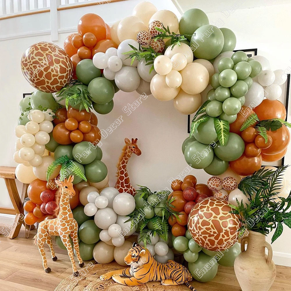 

Зеленая искусственная Арка авокадо в стиле ретро, кофейный, абрикосовый, латексный шар, джунгли, сафари, день рождения, вечеринка для будуще...