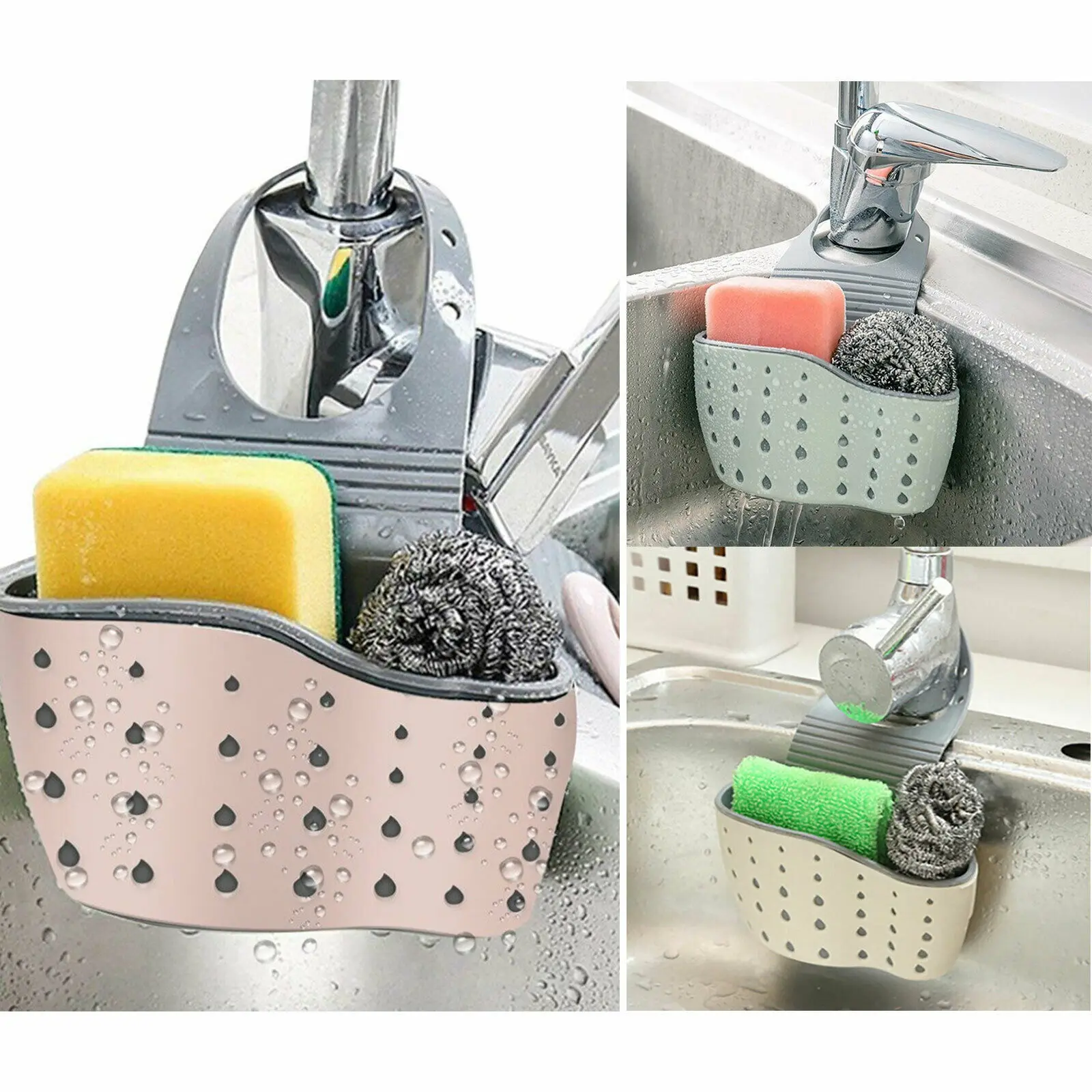 

Kitchen Sink Sponge Holder Drain Basket Hanging Strainer Organizer Storage