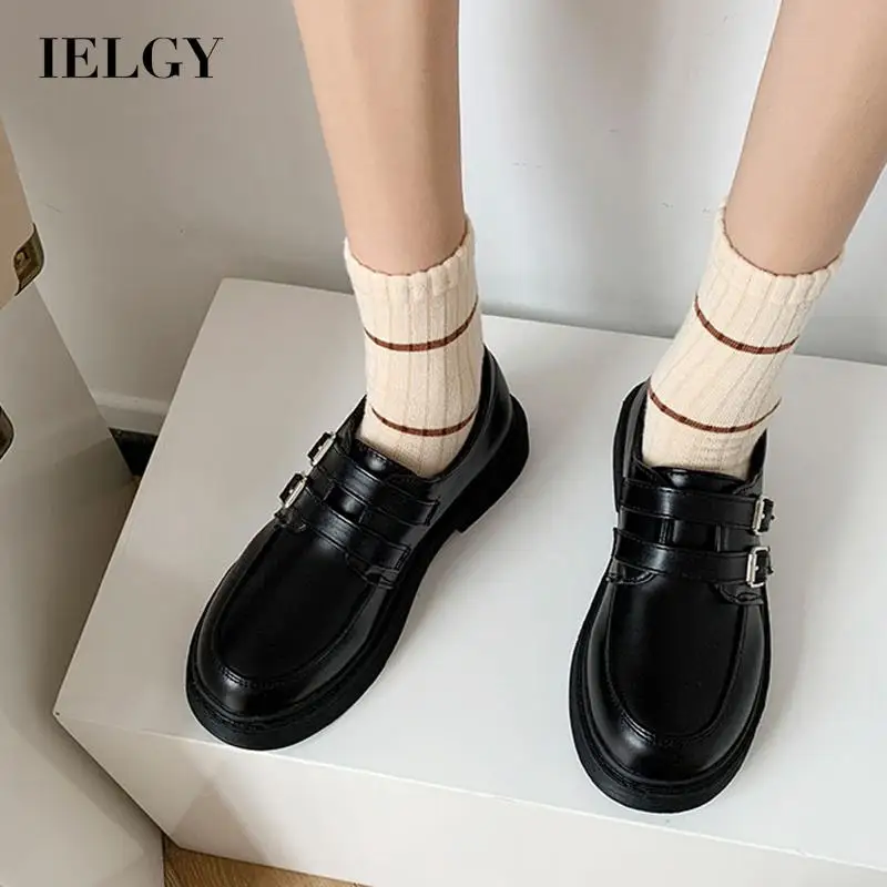 

Женские туфли в британском стиле, с круглым носком, на массивном каблуке