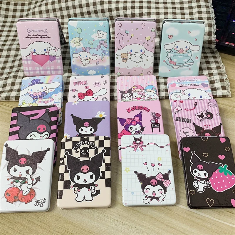

Kawaii Sanrioed аниме Cinnamoroll My Melody Kuromi двустороннее складное стерео квадратное портативное зеркало для макияжа для девушек Подарок