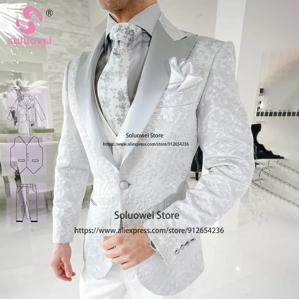 Жаккардовый облегающий Свадебный костюм для мужчин Модный Элегантный Комплект