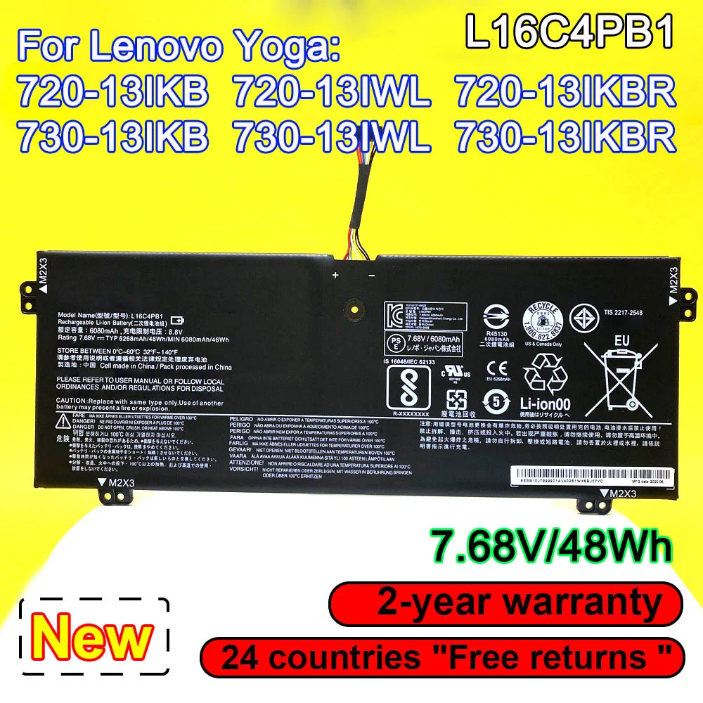 

For Lenovo Yoga 720-13IKB 13IWL 13IKBR,730-13IKB 13IWL 13IKBR Laptop Battery L16L4PB1 L16C4PB1 L16M4PB1 5B10M52740 7.68V 48Wh