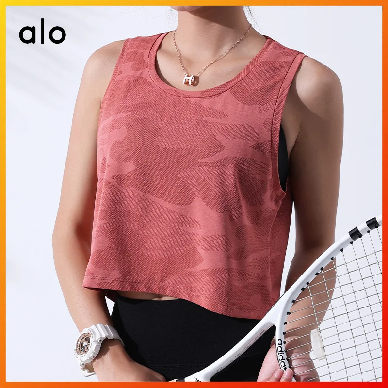 

Alo Yoga New Summer Women's Short-sleeved Four-color Camouflage Pattern Breathable T-shirt Fitness Leisure Running Sports Top