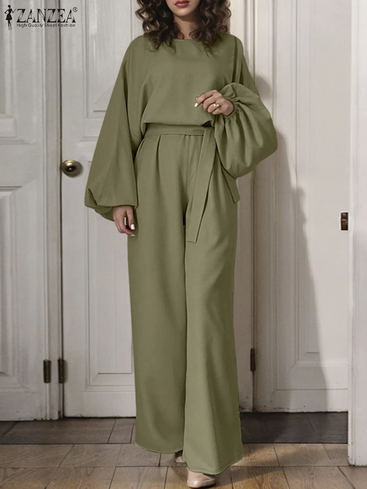 ZANZEA Повседневные женские комплекты брюк для отпуска однотонная блузка с