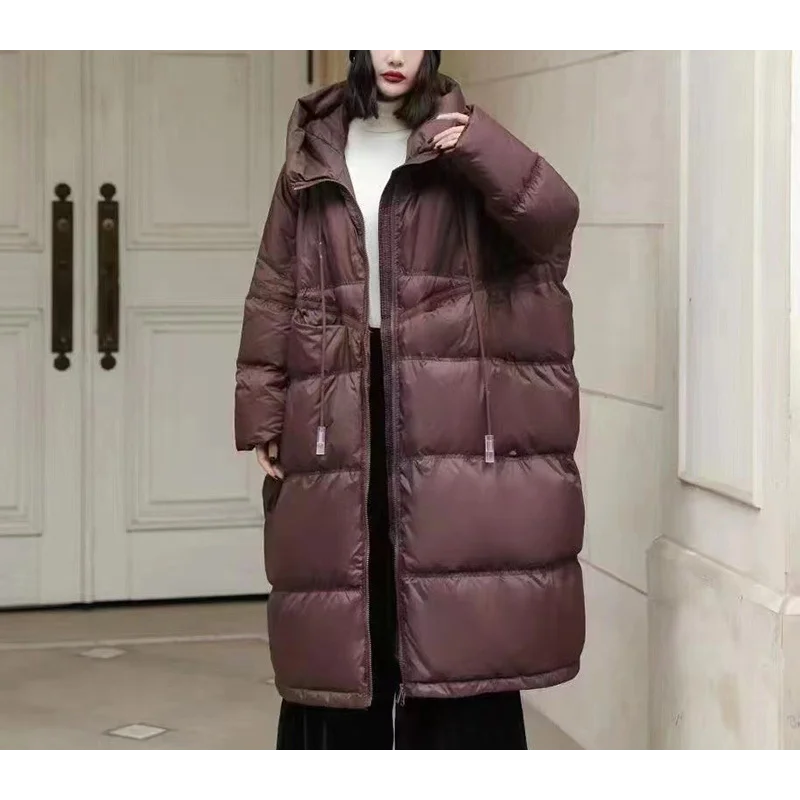 Белая пуховая куртка для женщин Женское пальто с капюшоном длинная секция теплая