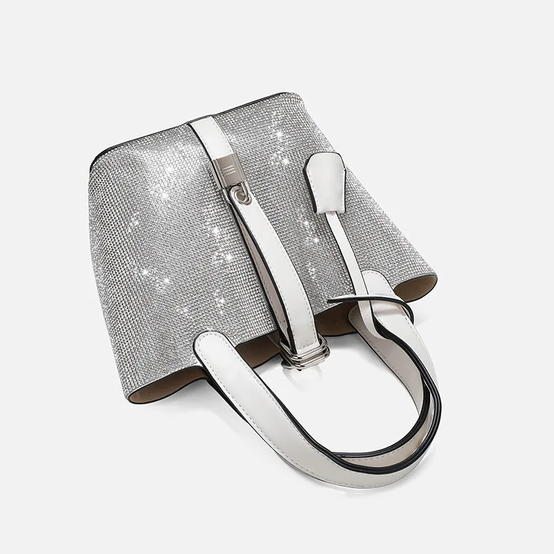 Rhinestone Chain Bucket Bag 2023 New High-end Fashion Flash Diamond Shoulder Messenger Bags Women Purse And Handbags Sac A Main