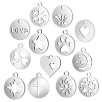 10pcs stainless steel round hollow star heart pendant charm diy accessories necklace bracelet earrings jewelry making wholesale