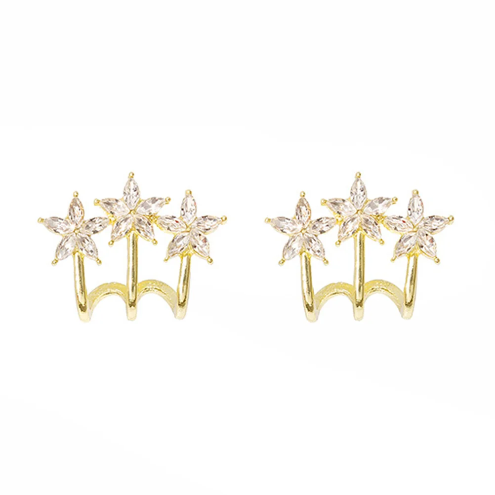 

1 Pair Rhinestone Earrings Clip On Earrings Flower Earrings Cuff Earrings