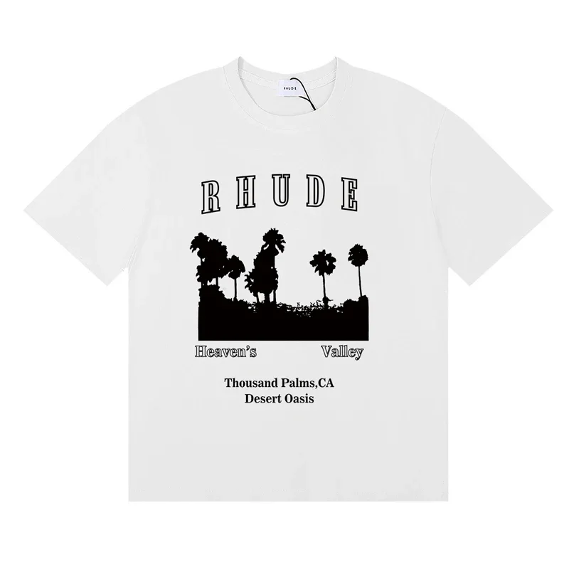 Фото Футболка Streetwear Brand Rhude, летняя модная повседневная футболка с принтом логотипа, с коротким рукавом, для мужчин и женщин, высококачественная футболка №5