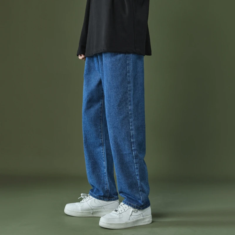 Four Seasons Baggy Jeans Men Korean Fashion Hip Hop Loose Straight Wide Leg Pants Male Youthful Daily Casual Denim Trousers Men