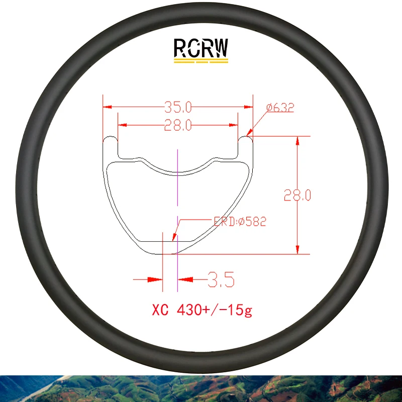 

29er XC AM MTB 35x28 мм Асимметричный 430 г углеродный обод 35 широкий 28 глубина клинчерная бездорожья All Mountain UD 3K 12K 24 28 32 отверстия