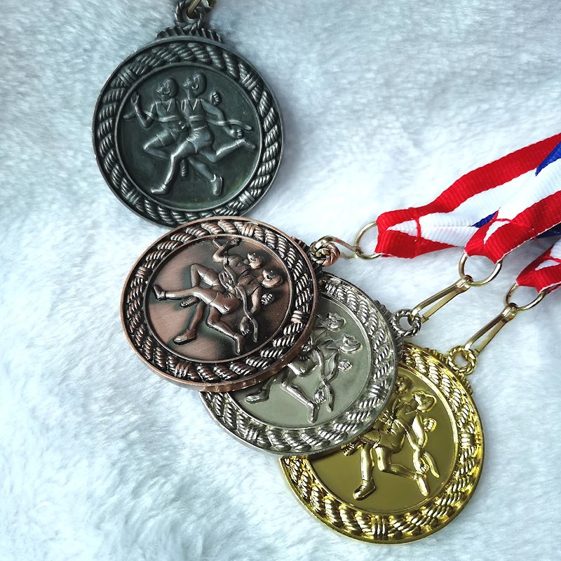 

Color New Metal Medal Match Medals Badges Souvenirs The marathon Medal Gold Medalwith good ribbon School sports Metal5.0CM
