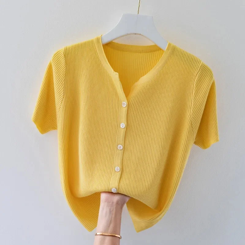 Новая модная женская одежда кардиган вязаная футболка корейский весенне-летний