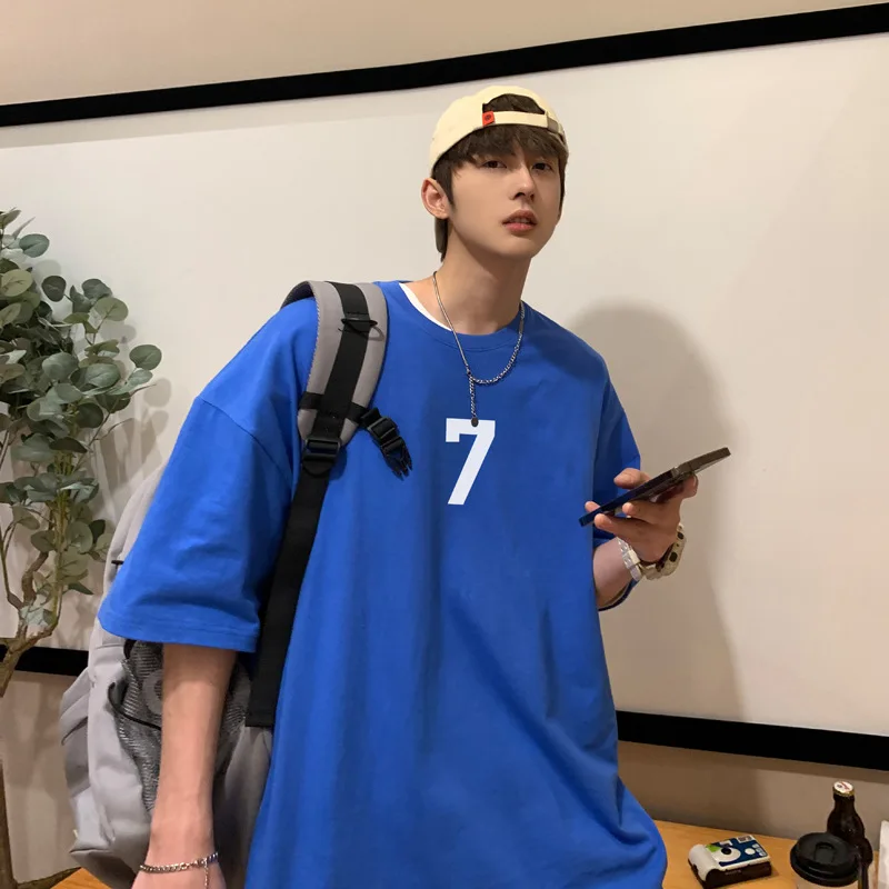 TRSYPHXM 2024 новая американская ретро темно-синяя футболка с маленьким воротником и