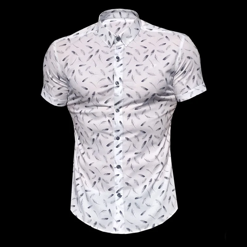 2022 Summer New 3D Digital Printing Feather Pattern Casual Fashion Slim Men's Short Sleeve Shirts for Men