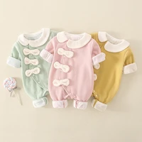 baby girl autumn clothes new baby solid color jumpsuit double layer long sleeved romper newborn go out romper cute