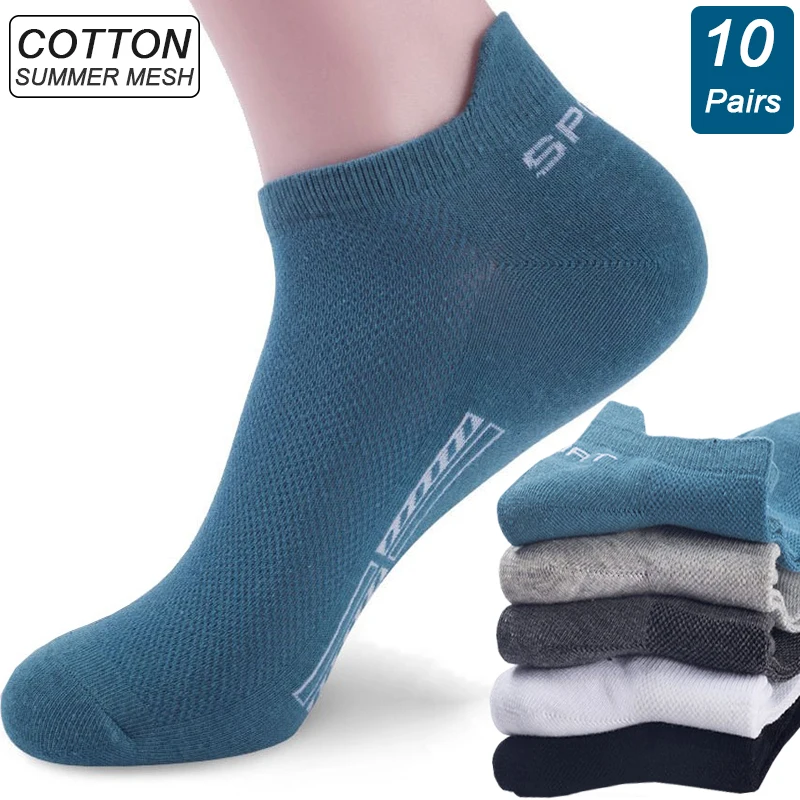 10Pairs High Quality Men Women Ankle Socks Breathable Cotton Sports Mesh Casual Athletic Summer Thin Cut Short Sokken Size 38-44
