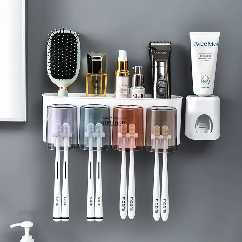 

Toothbrush Holder Wall Set Toothbrush Cup Mouthwash Cup Toothpaste Squeezer Tooth Cup Household Washing Table Shelf Rack