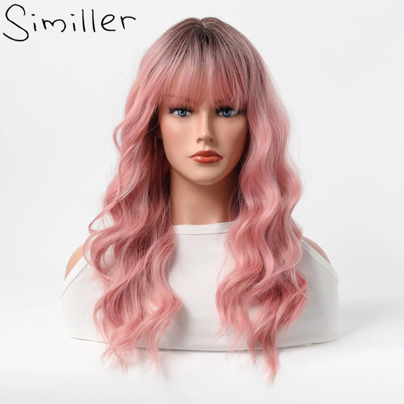 

Similler Curly Synthetic Wigs for Women Dye Black T Pink Blonde Ombre Wig Heat Resistance Daily Use