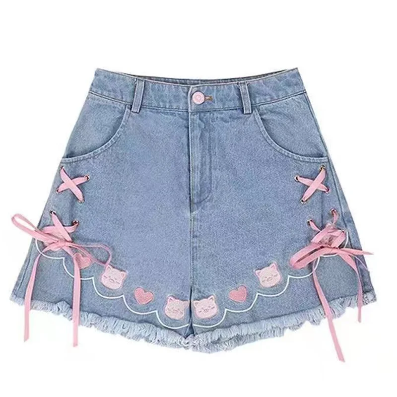 

Summer Harajuku Lolita Style Denim Shorts Kawaii Y2k High Waist Pants Casual Aesthetic Alternative Korean Fashion Summer Clothes
