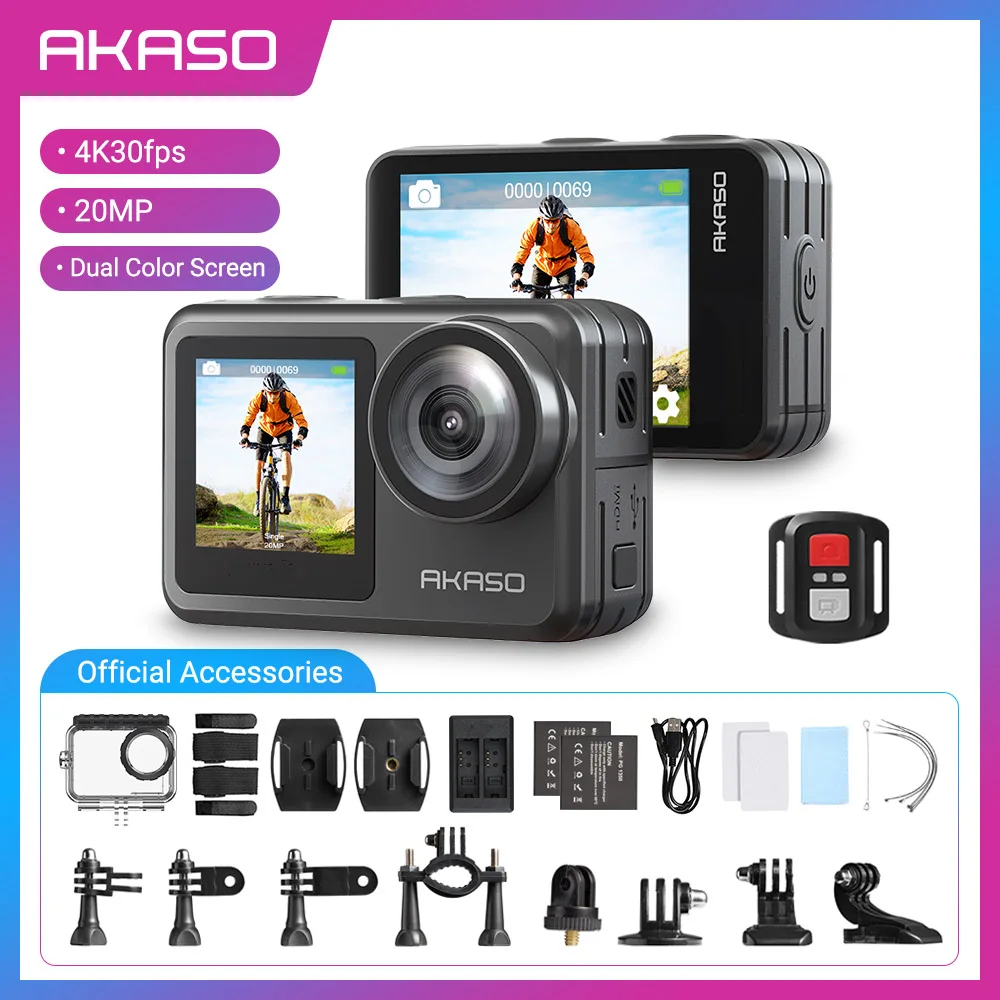 Экшн-камера AKASO Brave 7 LE 20 МП 4K 30 кадров/с сенсорный экран 131 футов подводная камера с