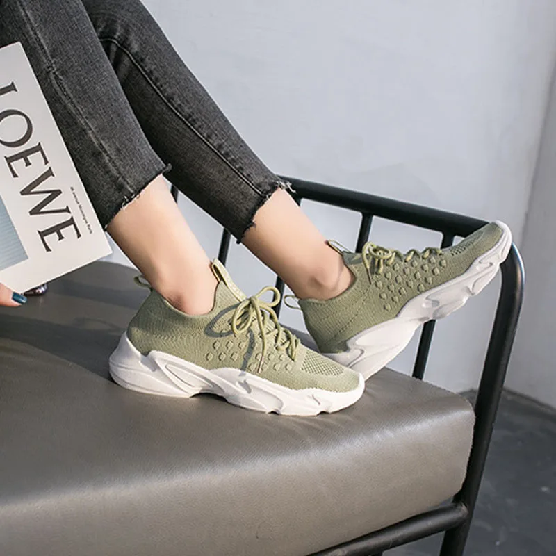 

Women Sneakers Casual Solid Mesh Breathable Female Vulcanize Shoes Comfortable Flat with Lace-up Lightweight Running Footwear