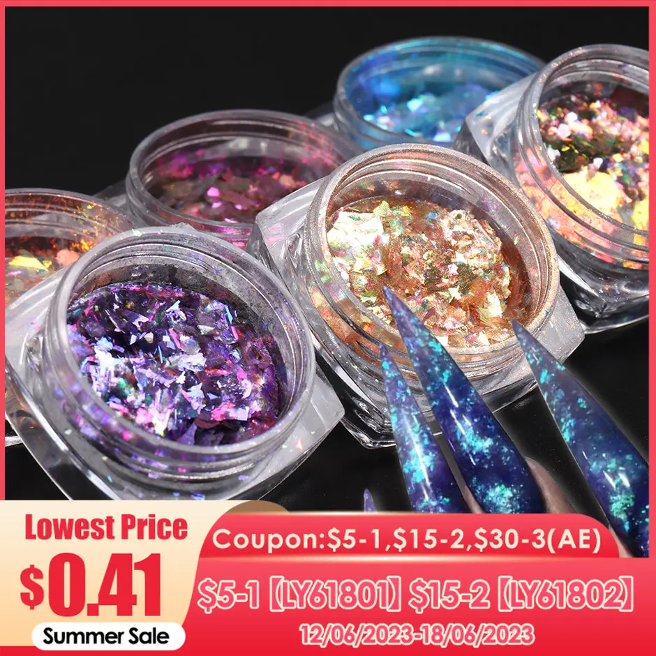 1 Box Gradient Crystal Fire Flakes Nails Sparkly Glitter Shimmer Premium Pollen Opal Cloud Brocade Aurora Manicure Decor LYYFH-1