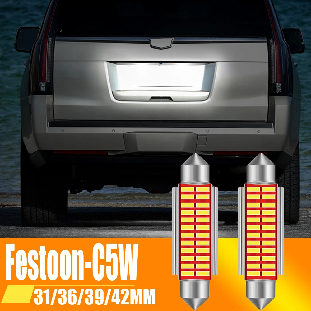 

2x C10W C5W LED Canbus Festoon 31 мм 36 мм 39 мм 42 мм для автомобильной лампы, лампа для внутреннего освещения, освесветильник номерного знака, белая, 6000K, без ошибок