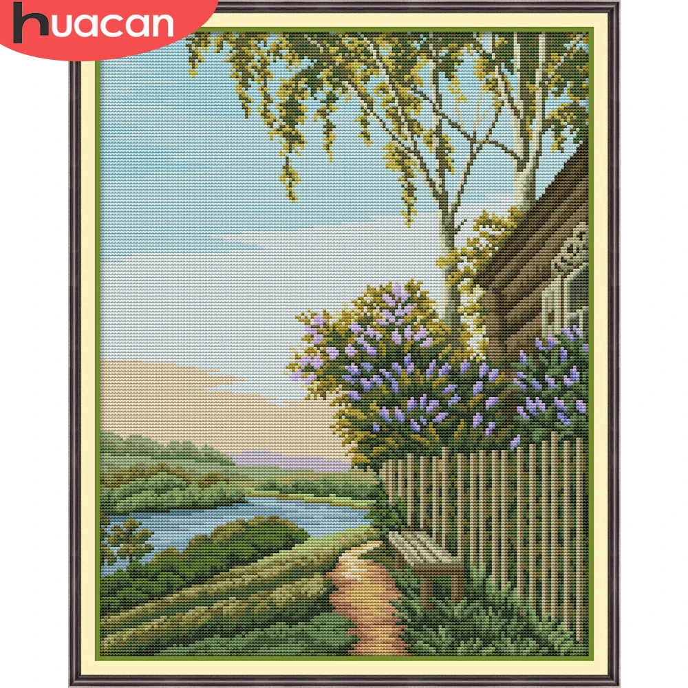 

HUACAN вышивка крестиком декорации рукоделие Наборы белый холст Сделай Сам Вышивка Дерево пейзаж украшение дома 14CT