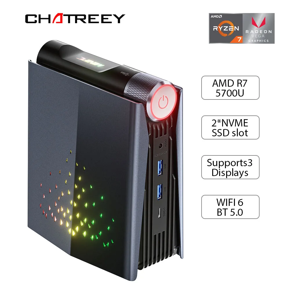 Chatreey Amr5 Am08 Mini Pc Ryzen 7 7735Hs R9 6900Hx 680M Computer Desktop Da Gioco Wifi 6 Bt 5.2 Pre-Installazione Windows 11