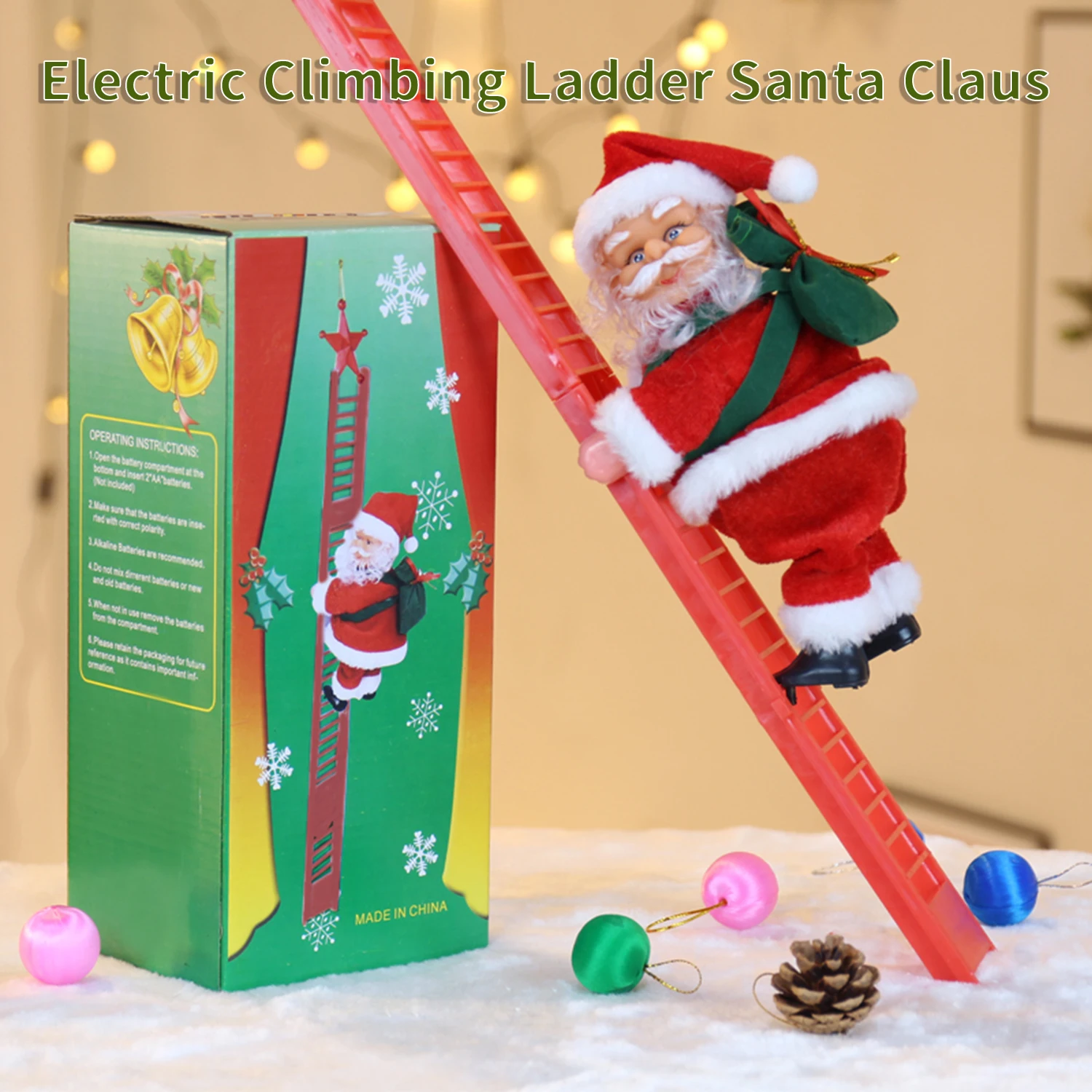 

2022 New Christmas Ornaments Gift Electric Climbing Ladder Santa Claus Doll Toys with Music Merry Christmas Tree Hanging Decor